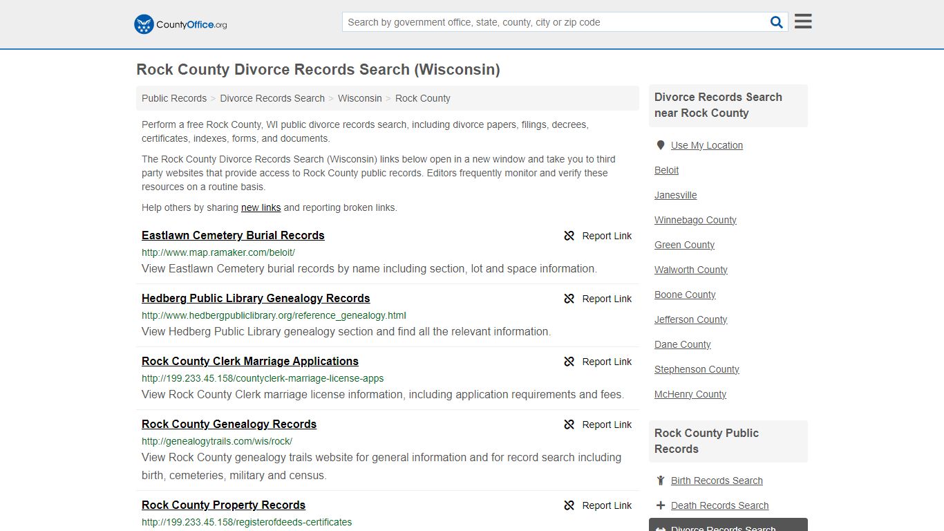 Rock County Divorce Records Search (Wisconsin) - County Office