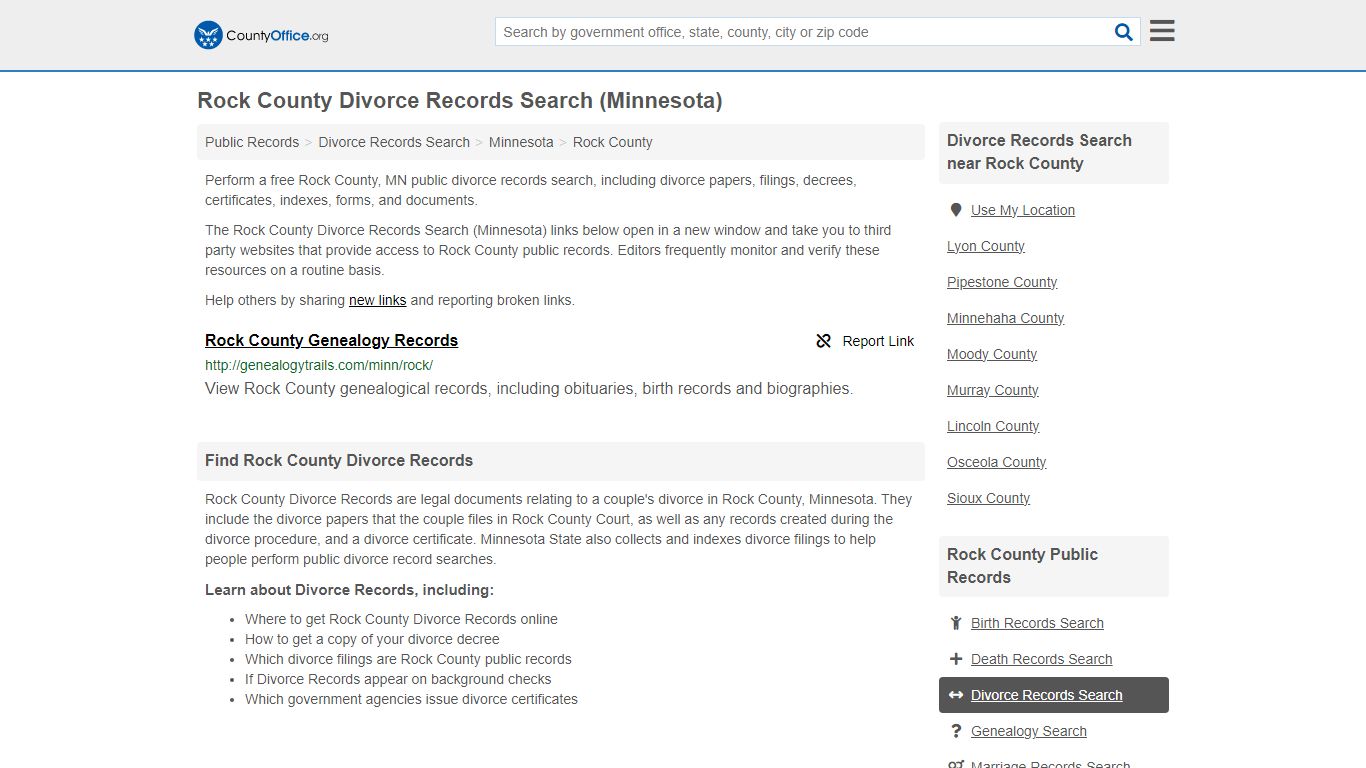Rock County Divorce Records Search (Minnesota) - County Office
