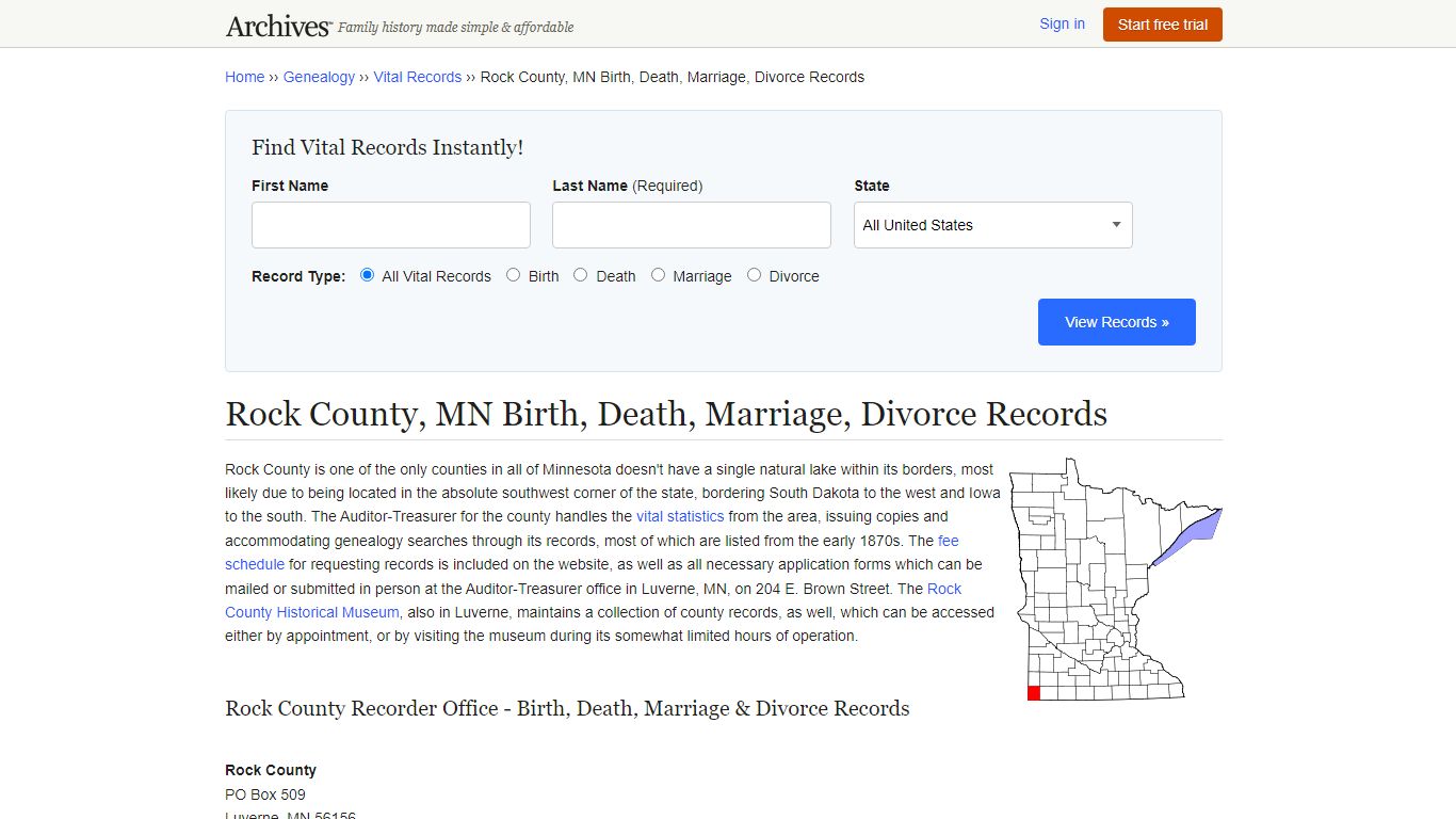 Rock County, MN Birth, Death, Marriage, Divorce Records - Archives.com