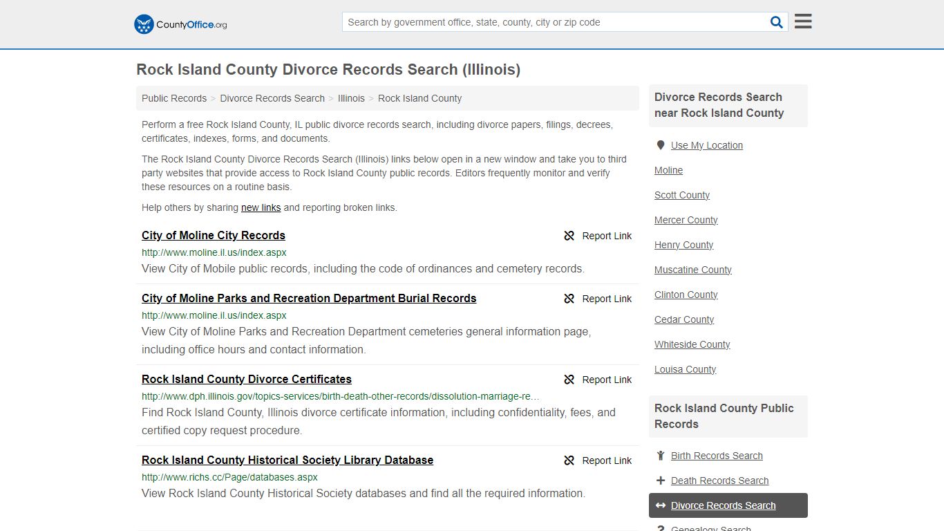 Rock Island County Divorce Records Search (Illinois)